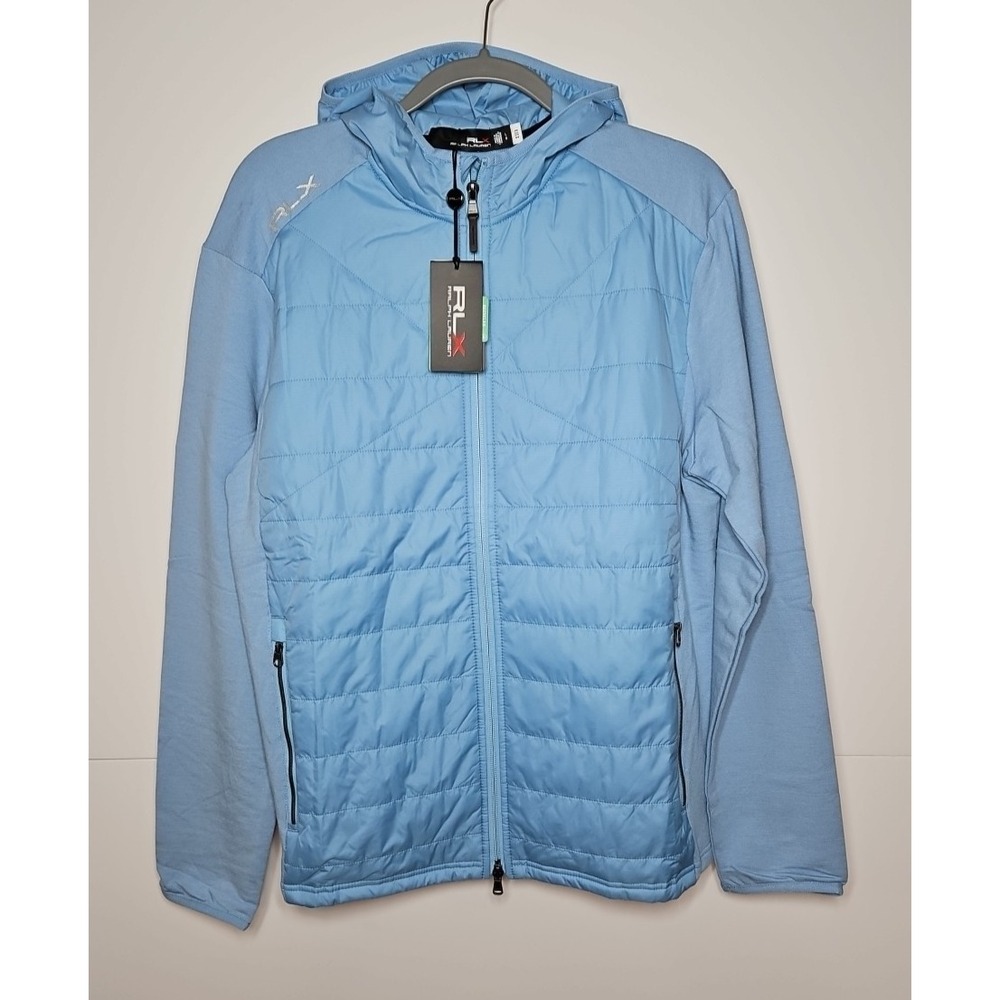 RLX Ralph Lauren Mens Blue Hooded Full Zip Wool Blend Golf Jacket Size Large NWT